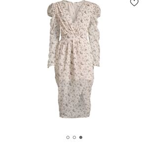 For Love And Lemons Long Sleeve Paisley Dress Puff Sleeve Midi Cream and Black